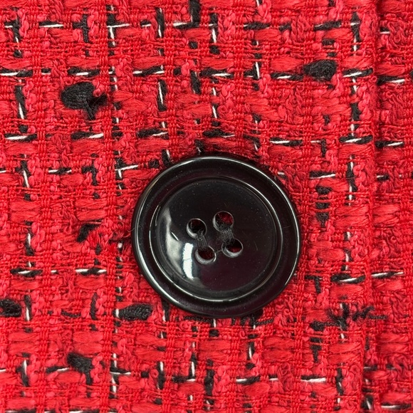 Leslie Fay Womens Size 12 Blazer Jacket Red Black White Tweed Faux Fur Collar - Picture 6 of 9